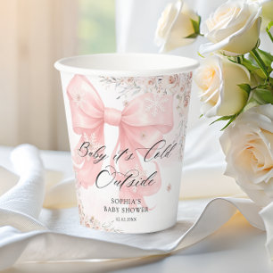Pink Bow Winter Baby Dusche Pappbecher
