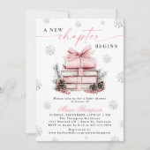 Pink Bow Winter Baby Shower A New Chapter Begins Einladung (Vorderseite)