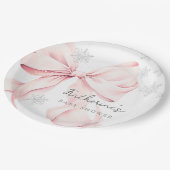 Pink Bow Winter Baby Shower Party Paper Plate Pappteller (Schrägansicht)
