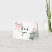 Pink Bow Winter Baby Shower Snowflake Holiday Dankeskarte (Vorderseite)