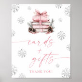 Pink Bow Winter Books Baby Shower Cards & Gifts Poster (Vorne)
