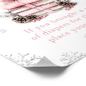 Pink Bow Winter Books Baby Shower Diaper Raffle Poster (Ecke)