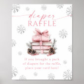 Pink Bow Winter Books Baby Shower Diaper Raffle Poster (Vorne)