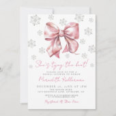 Pink Bow Winter Bridal Shower Invitation Einladung (Vorderseite)