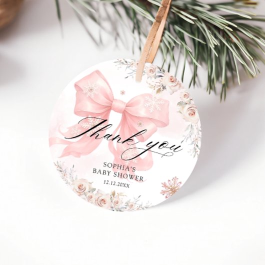 Pink Bow Winter Girl Babydusche Danke Geschenkanhänger