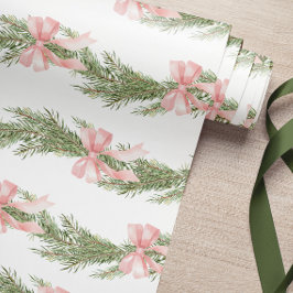Pink Bow Winter Green Wrapping Paper Geschenkpapier