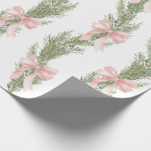Pink Bow Winter Green Wrapping Paper Geschenkpapier (Ecke)