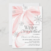 Pink Bow Winter Onederland 1st Birthday Einladung (Vorderseite)