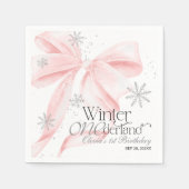 Pink Bow Winter Onederland 1st Birthday Serviette (Vorderseite)