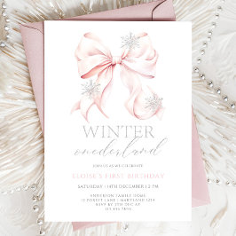 Pink Bow Winter Onederland Einladung zum 1. Geburt