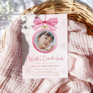 Pink Bow Winter Onederland Erster Geburtstag Einladung