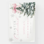 Pink Bow Winter Onederland First Birthday Banner (Vertikal)