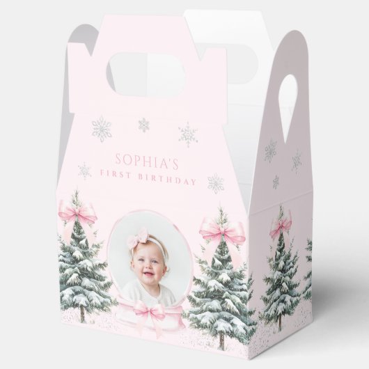 Pink Bow Winter ONEderland First Birthday Geschenkschachtel (Geöffnet)