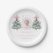 Pink Bow Winter Onederland First Birthday Pappteller (Vorderseite)