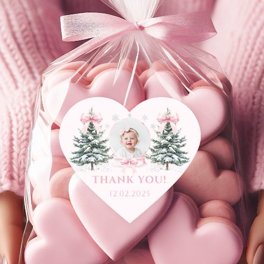 Pink Bow Winter Onederland Heart Sticker