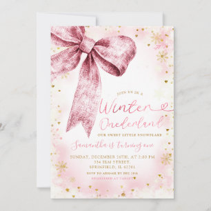 Pink Bow Winter Onederland Snowflake Geburtstag Einladung