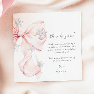 Pink Bow Winter Snowflake Babydusche Dankeskarte