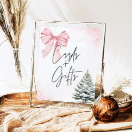 Pink Bow Winter Snowflake BabyShower Cards & Gifts Poster