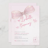 Pink Bow Winter Snowflake Girl 16th Birthday Einladung (Vorne/Hinten)