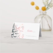 Pink Bow Winter Table Place Card  Platzkarte (Vorderseite)