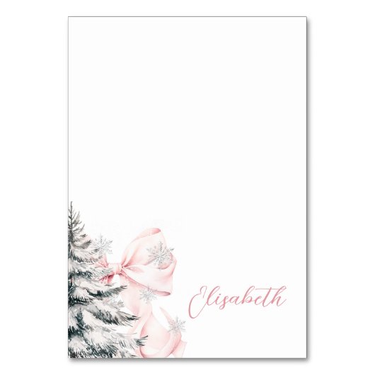 Pink Bow Winter Table Place Card Tischnummer (Vorderseite)