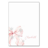 Pink Bow Winter Table Place Card  Tischnummer (Vorderseite)