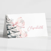 Pink Bow Winter Table Place Card  Tischnummer