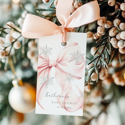 Pink Bow Winter Thema Kinderdusche Geschenkanhänger