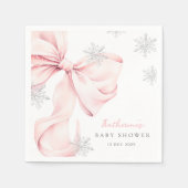 Pink Bow Winter Theme Snowflake Baby Shower Serviette (Vorderseite)
