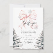 Pink Bow Winter Tree Babydusche Dankeskarte (Vorderseite)