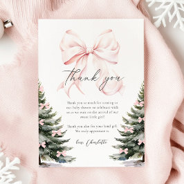 Pink Bow Winter Tree Babydusche Dankeskarte