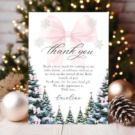 Pink Bow Winter Trees Baby Shower Thank You Card Dankeskarte