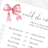 PInk Bow Would She Rather Bridal Shower Game Card Einladung