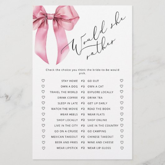 Pink Bow würde sie lieber Brautparty spielen (Vorderseite)
