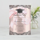 Pink Bow Your Photo Rose Gold Graduation Einladung (Stehend Vorderseite)