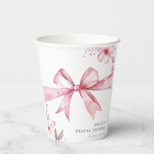 Pink Bow zähmt das Brautparty des Knotens Pappbecher (Rückseite)