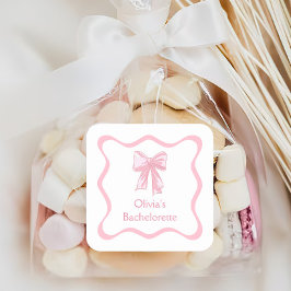 Pink Bow zähmt den Knoten-Junggeselinnen-Abschied Quadratischer Aufkleber