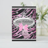 Pink Bow Zebra Print 30. Geburtstag Einladung (Stehend Vorderseite)