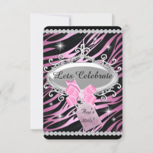 Pink Bow Zebra Print 30. Geburtstag Einladung
