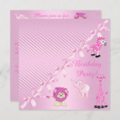 PINK BOW ZOO TIERE GEBURTSTAGLICHE EINLADUNG (Vorne/Hinten)