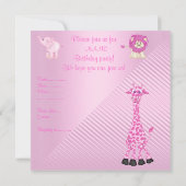 PINK BOW ZOO TIERE GEBURTSTAGLICHE EINLADUNG (Rückseite)