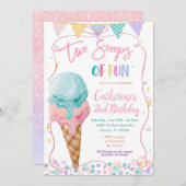 Pink Bow zwei Schüsseln Spaß Birthday Eis Creme Einladung (Vorne/Hinten)