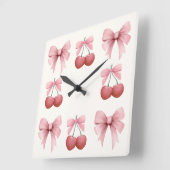 Pink Bows and Cherries Girly Coquette Quadratische Wanduhr (Winkel)