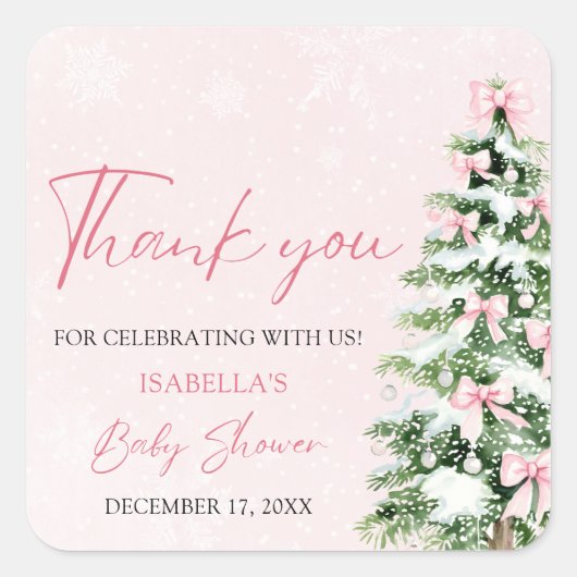 Pink Bows Baby Es ist kalt draußen Babydusche Quadratischer Aufkleber (Vorderseite)