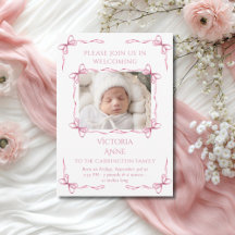 Pink Bows Baby Girl Foto Geburtskarte