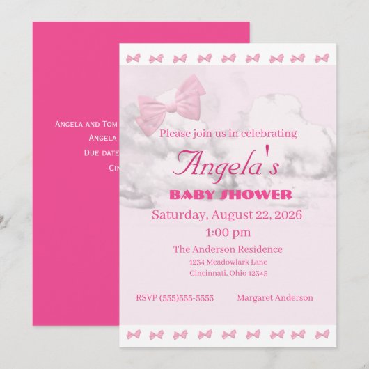 Pink Bows Baby Shower Invitation Einladung (Vorne/Hinten)