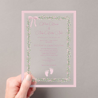 Pink Bows & Baby Toes Elegant Baby Shower Acryleinladungen
