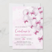 Pink Bows Balloons Einladung zum Geburtstag (Vorderseite)