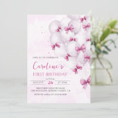 Pink Bows Balloons Einladung zum Geburtstag (Stehend Vorderseite)
