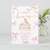Pink Bows Bunny Tea Party Baby Shower Invitation Einladung (Stehend Vorderseite)